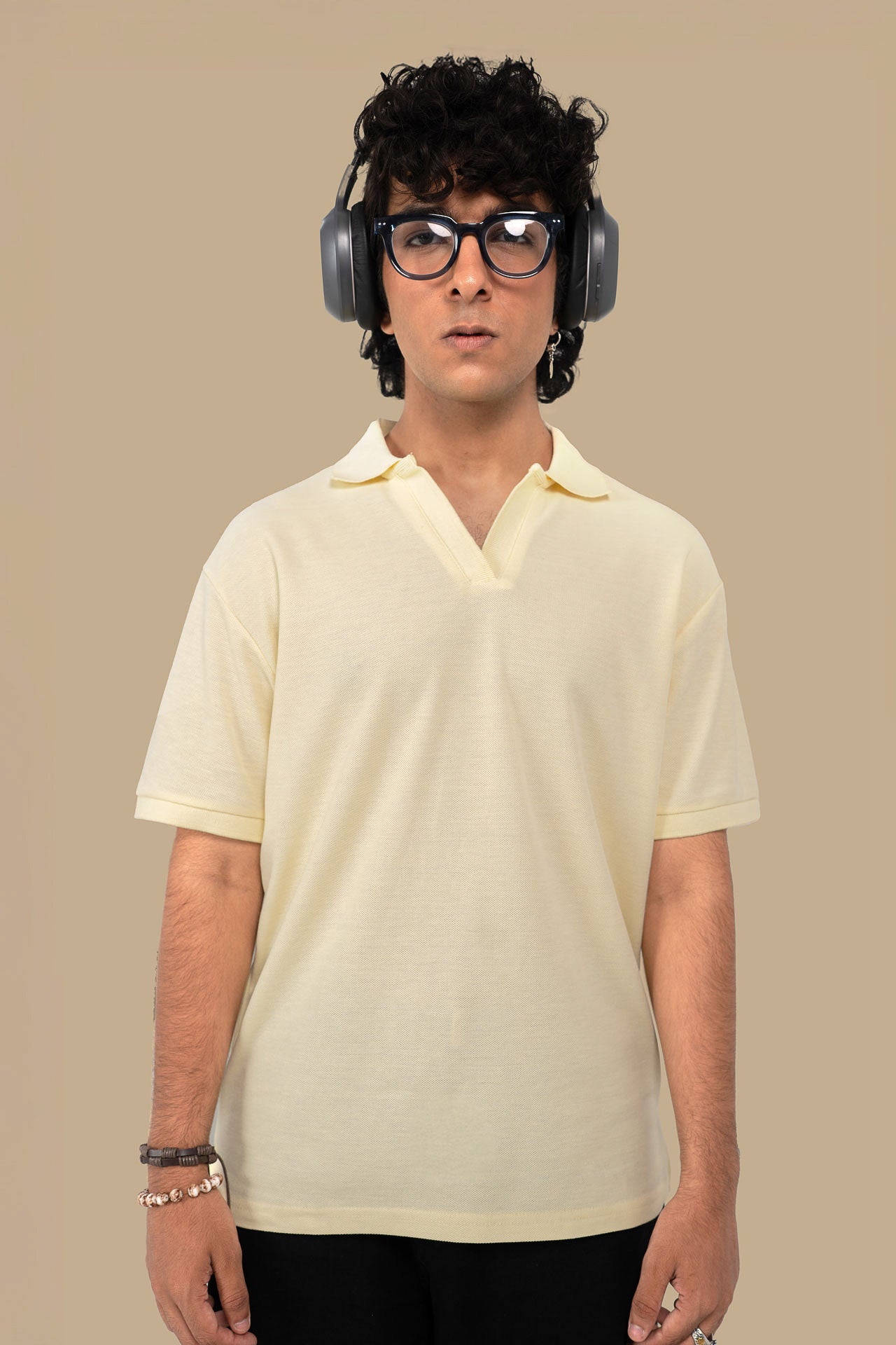 RIB POLO SHIRT V-NECK
