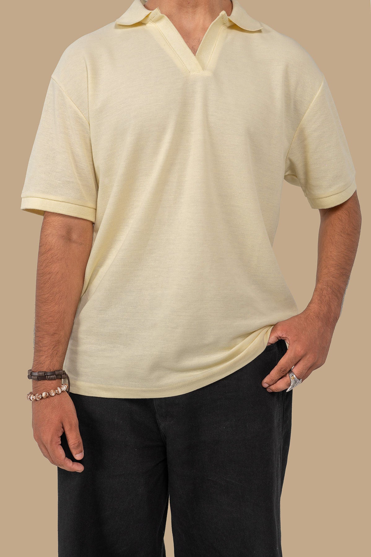 RIB POLO SHIRT V-NECK